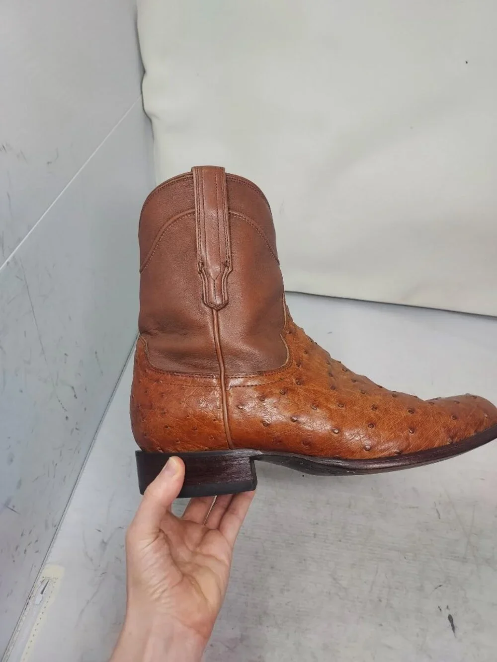 TECOVAS MENS Peacan Dean Ostrich Brown Zip Cowboy Boot